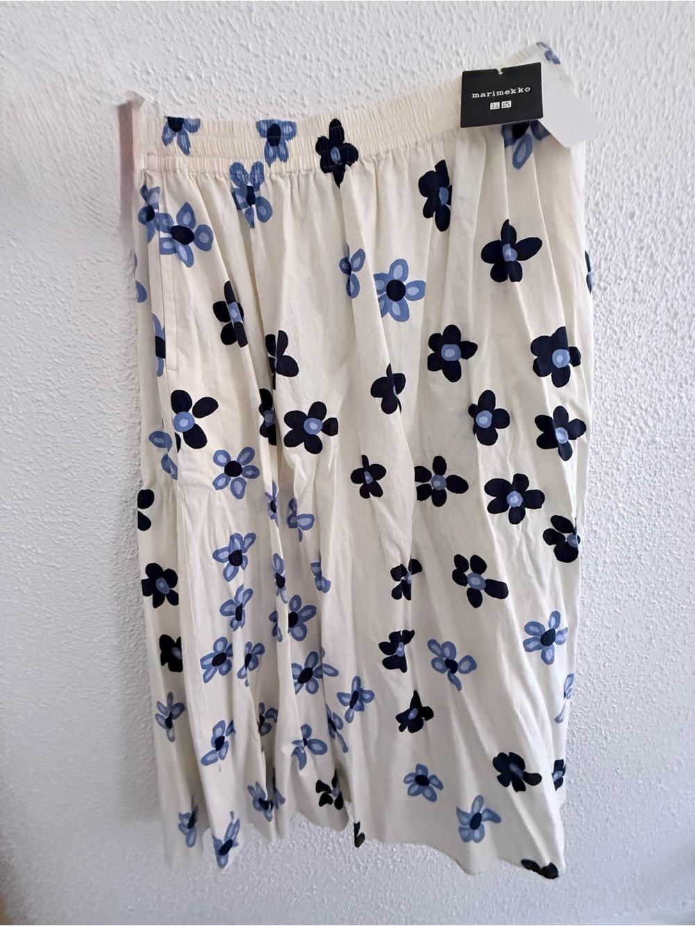 Marimekko Cream Maxi Skirt with Navy and Light Blue Floral Print